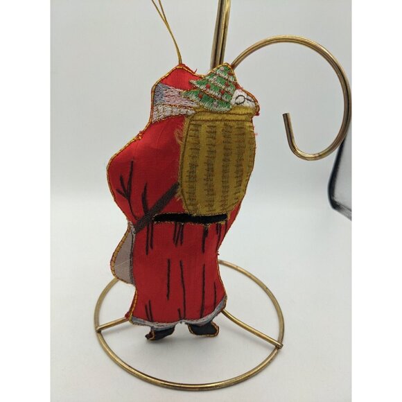 Vintage Santa Christmas Ornament Fabric Figurine Needlecraft Gold Thread 6.5" in - Picture 7 of 7
